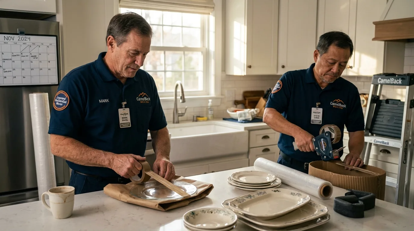 Professional crew packing kitchen dishware in Johnsonburg, PA